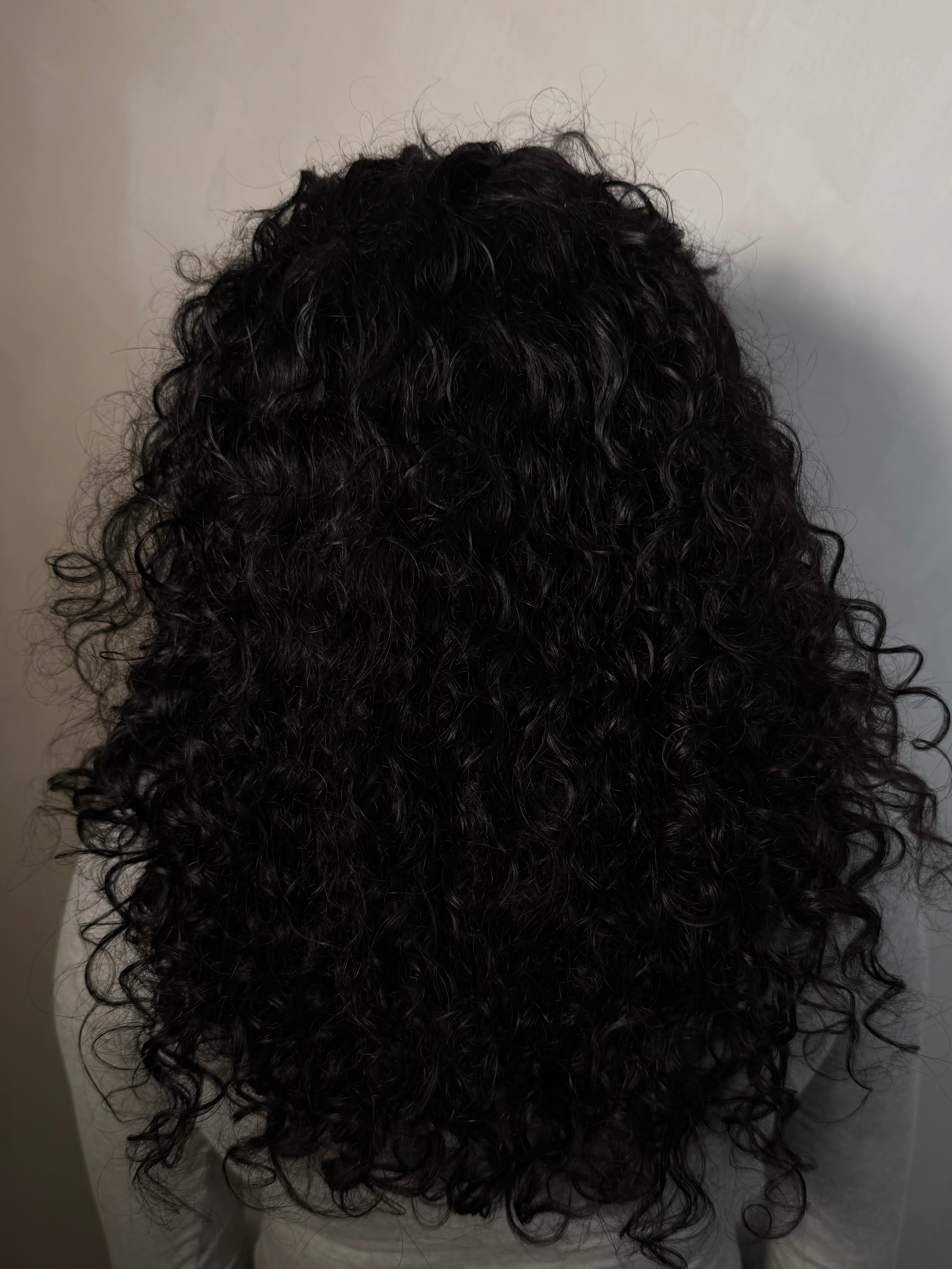 Black curly hair on a plain background